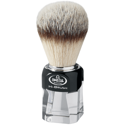 Omega Hi-Brush Synthetic Shaving Brush - Transparent Resin Handle