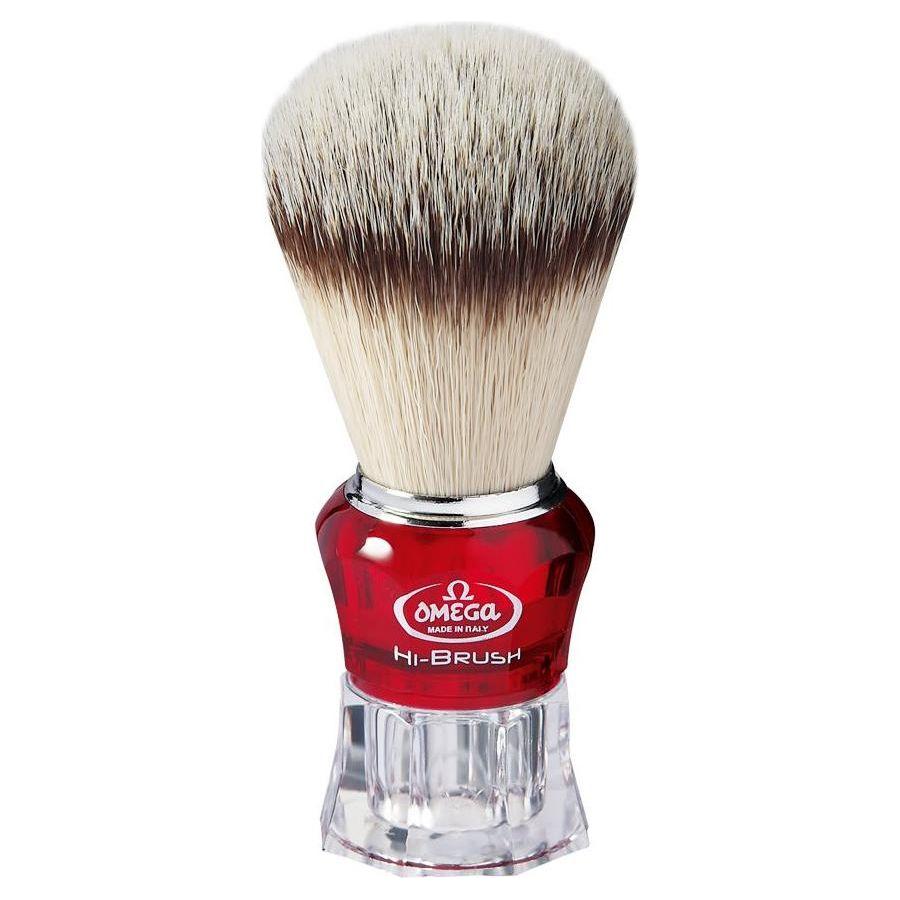 Pinceau de rasage Omega Premium Hi-Brush en fibres synthétiques rouges #40652