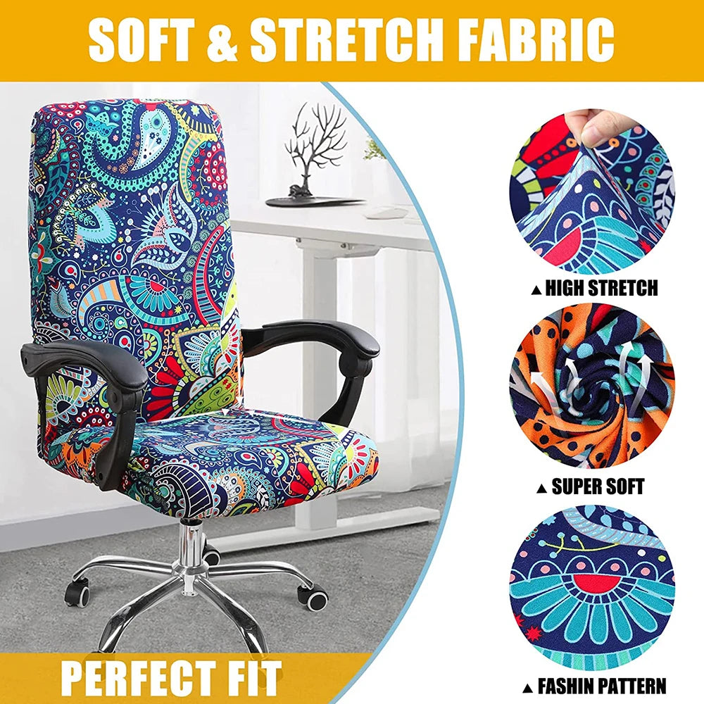 Stretch Printed Computer Office Chair Covers Soft Fit Universal Desk Rotating Slipcovers Removable Washable Anti-Dust Spandex - Korvel