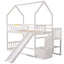 Twin over Twin House Bunk Bed with Convertible Slide,Storage Staircase,White - Korvel