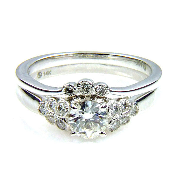 Bague de fiançailles antique de 0,90 ct en or blanc 14KT