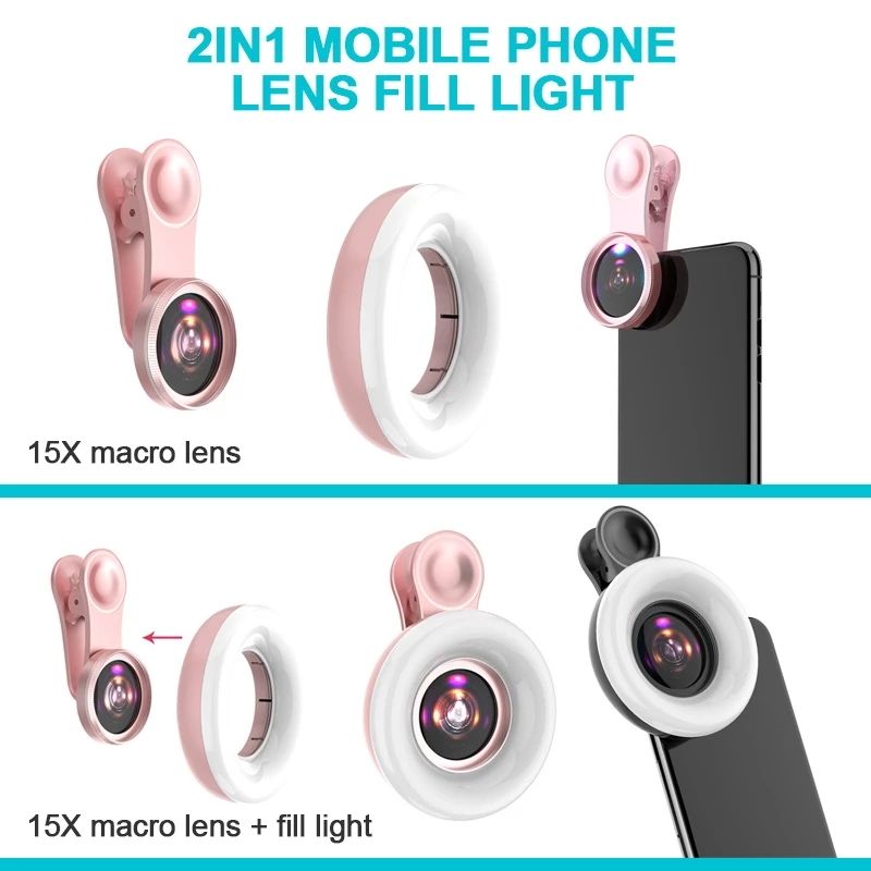 Mobile Phone Lens 15x Macro Lens Beauty Shooting Eyelashes Nails Make-Up Makeup Photo Fill Light LQ190 - Korvel