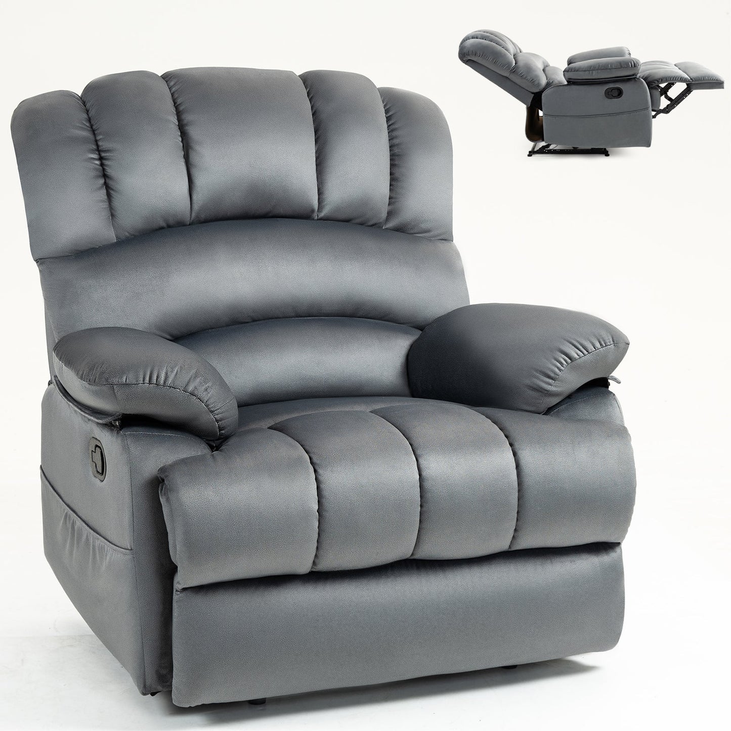 Large Manual Recliner Chair in Fabric for Living Room, Grey - Korvel