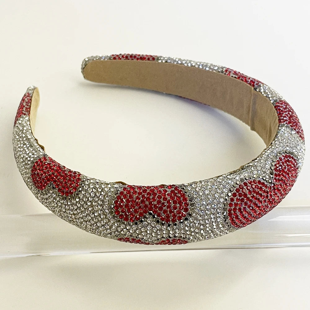 Bandas de pelo esponjosas en forma de corazón con incrustaciones de diamante