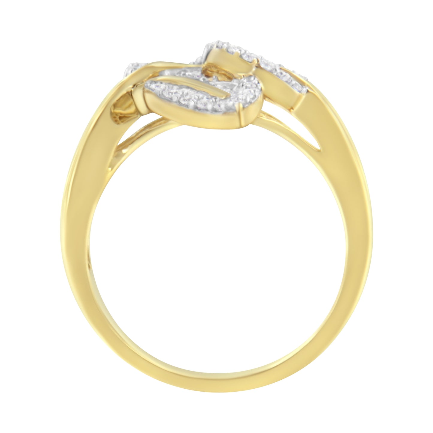 Anillo de tres hojas con diamantes en oro amarillo y blanco de 10k - Talla 7