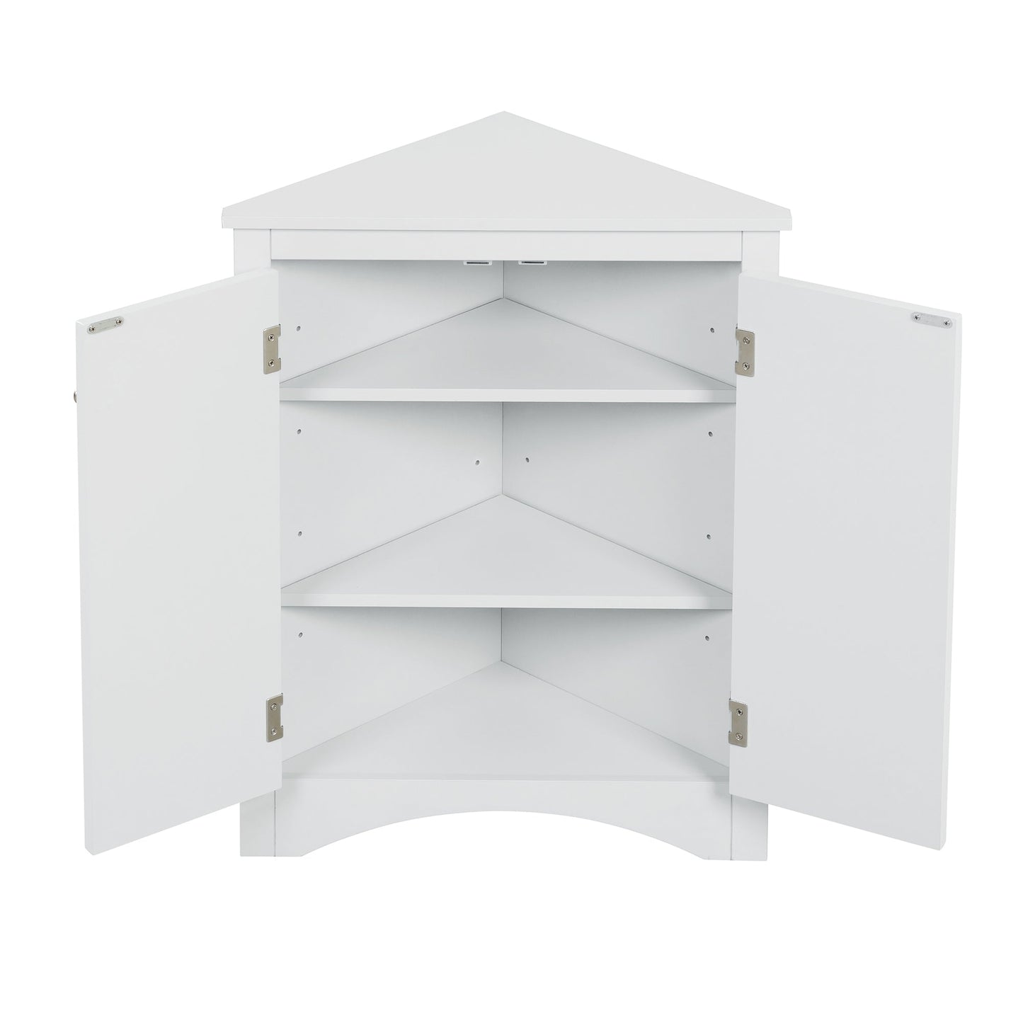Elegante gabinete de almacenamiento triangular blanco con estantes ajustables