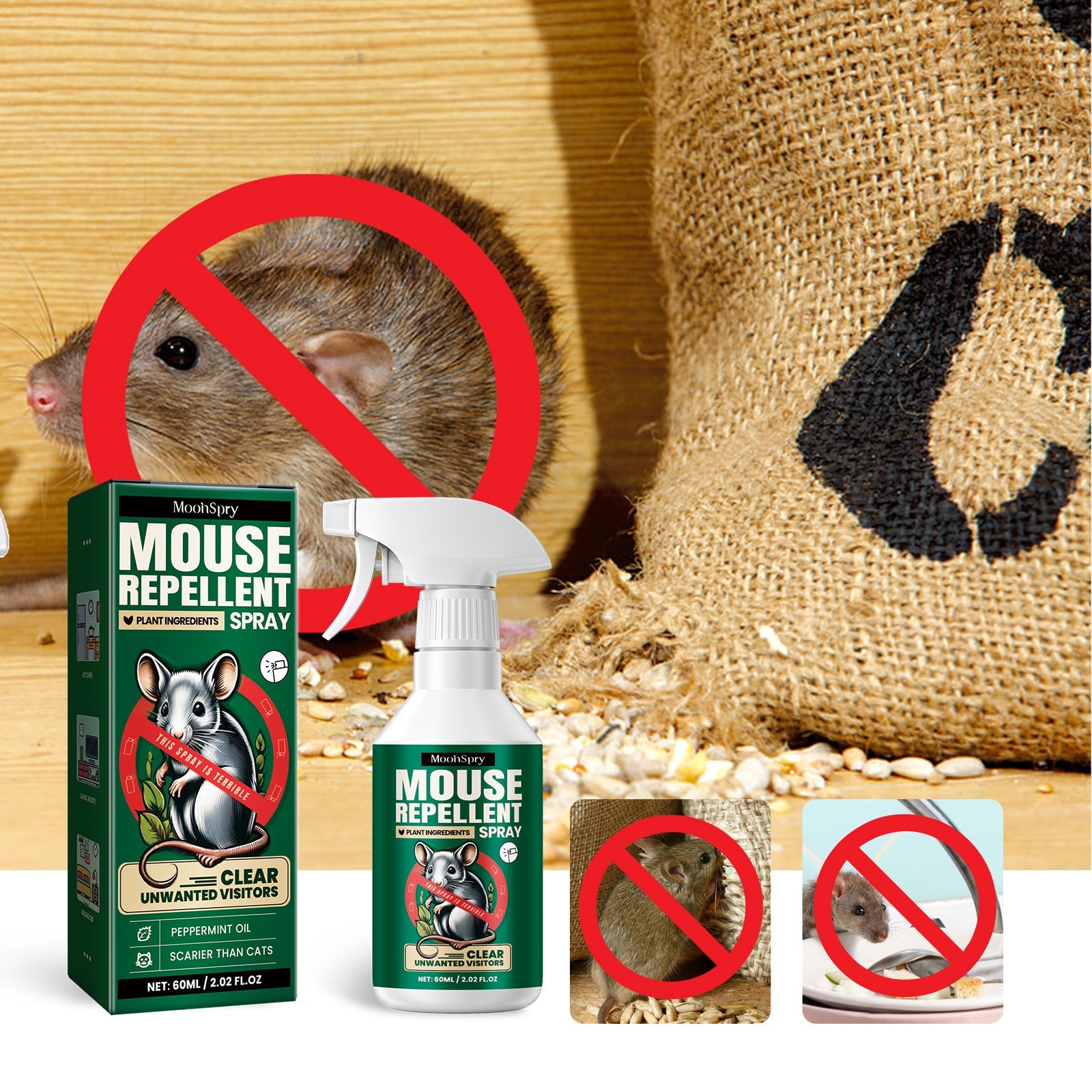 Mouse Repellent Spray, Household Gardening Rat-Repellent Rat-Repellent Solution Cockroach Repellent Mosquito Repellent Spray - Korvel