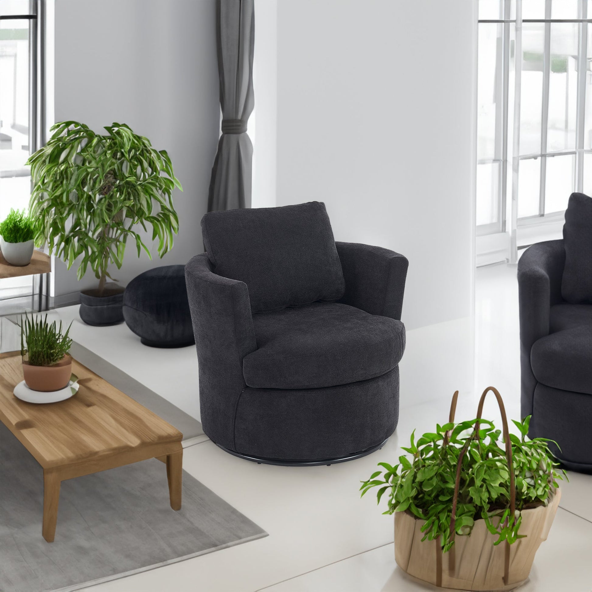 Rotating bucket chair living room comfortable circular sofa chair 360 degree rotating bucket chair armchair (black) - Korvel