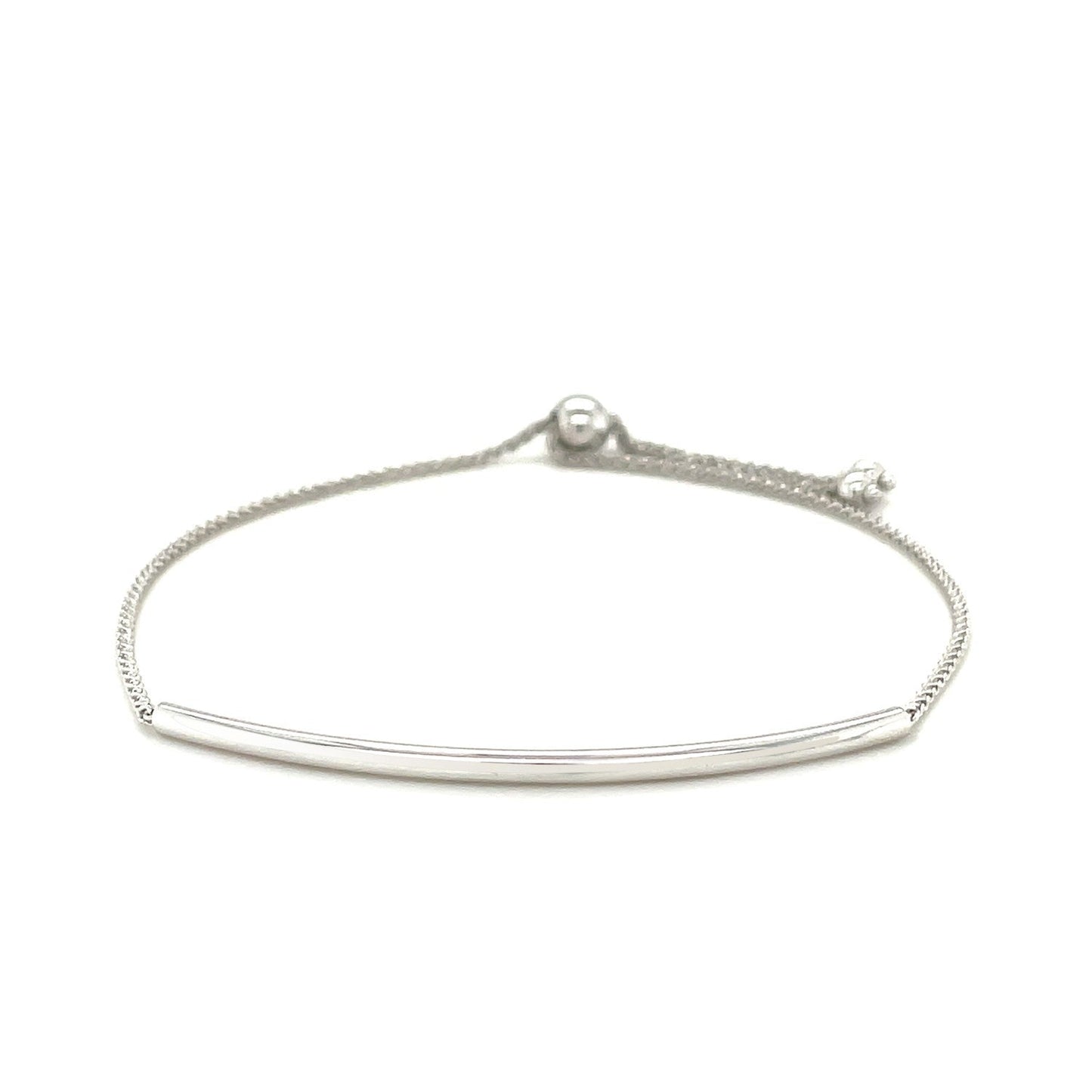 14k White Gold Smooth Curved Bar Lariat Bracelet