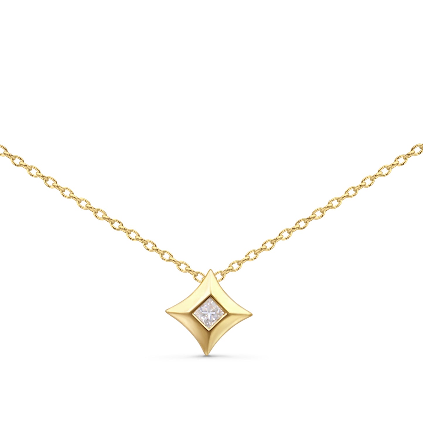 Collar con colgante en forma de cometa de diamante princesa de oro amarillo de 10 quilates
