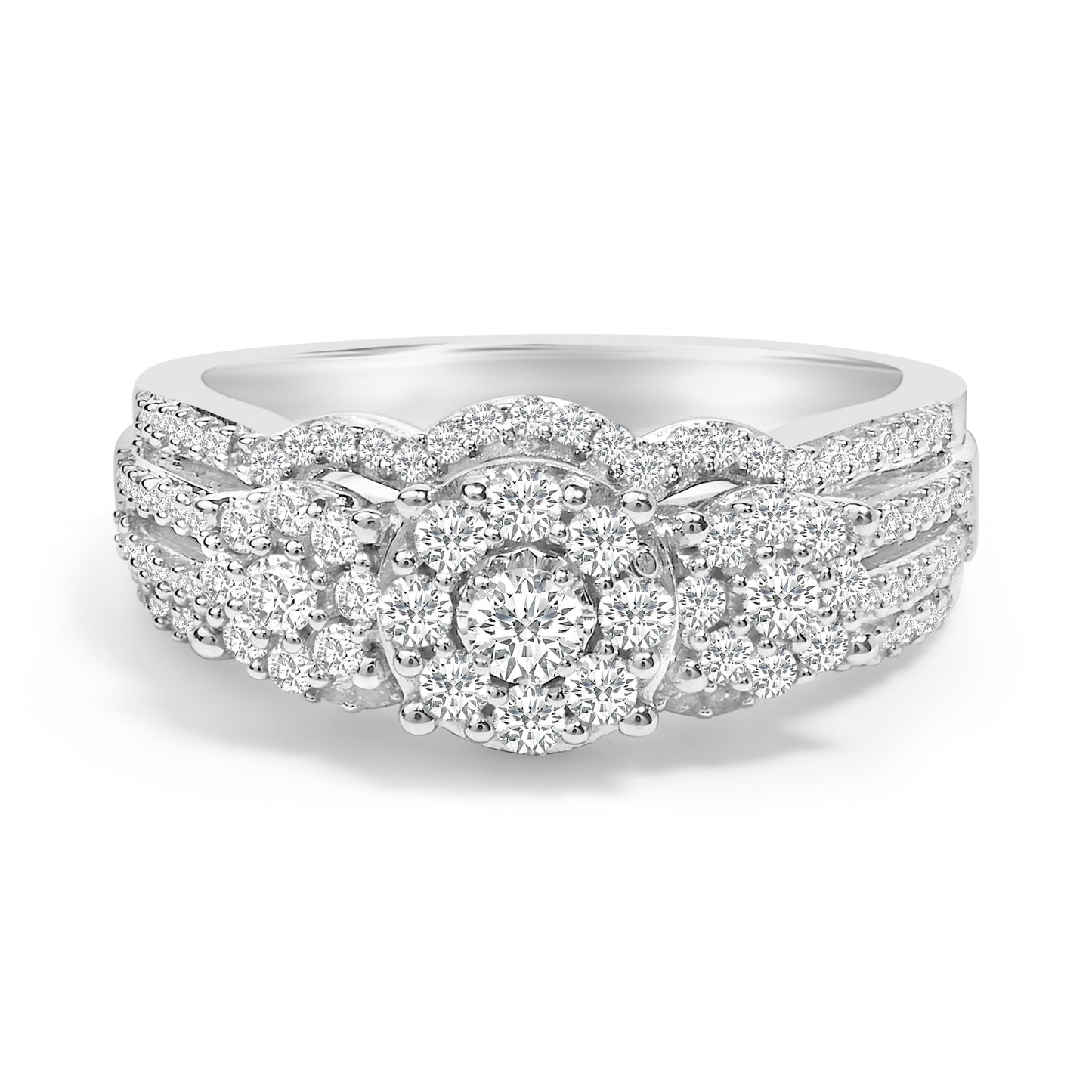 Ensemble de Bague de Fiançailles en Argent Sterling .925 avec Diamants 1.0 Cttw