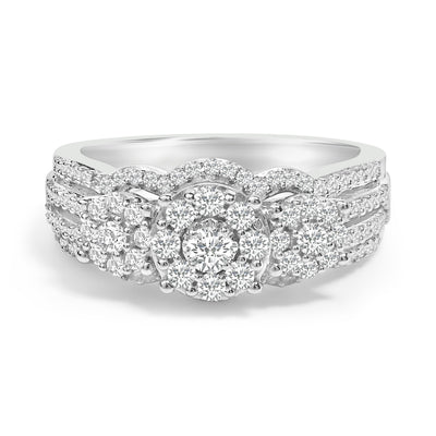 .925 Sterling Silver 1.0 Cttw Diamond Engagement Ring Set
