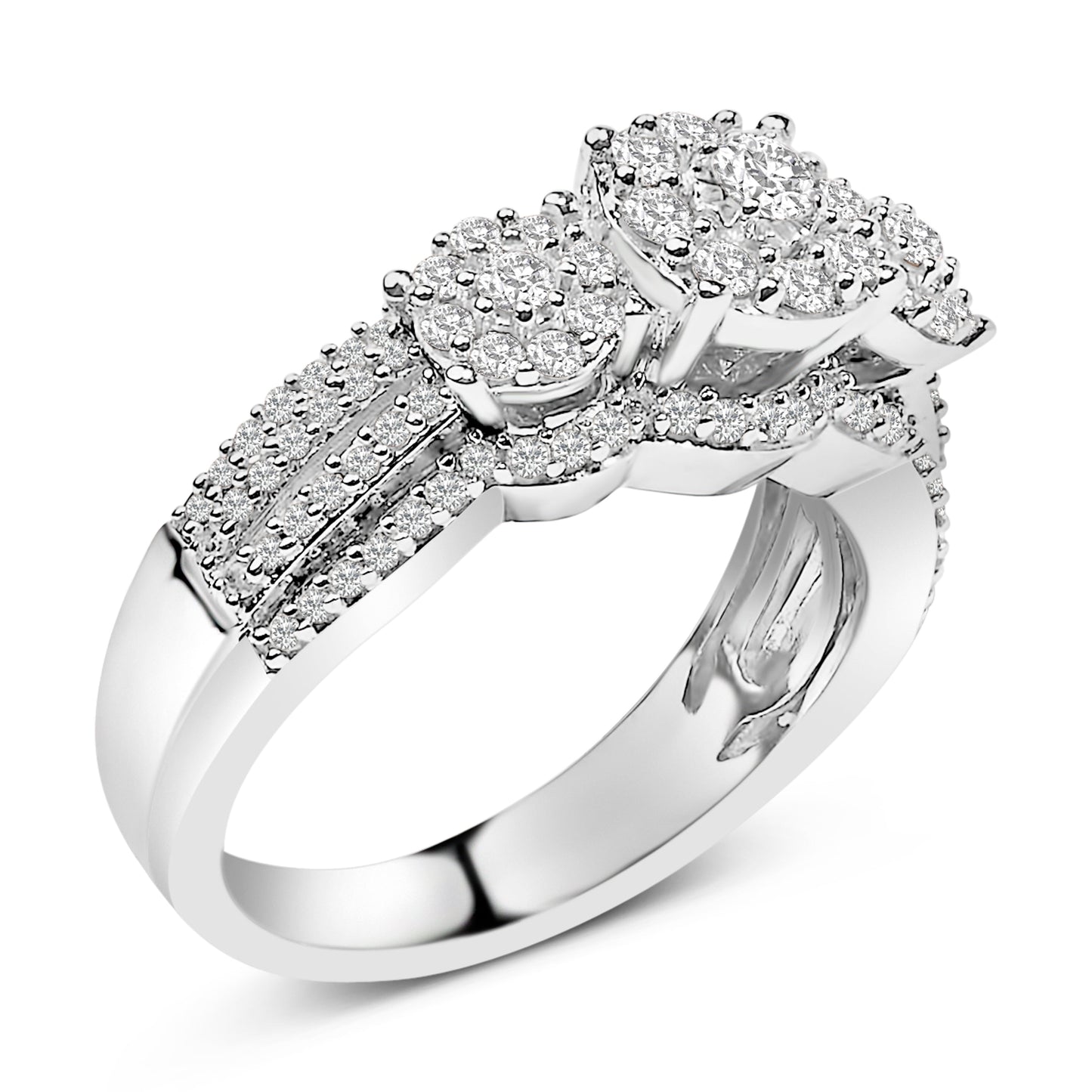 Ensemble de Bague de Fiançailles en Argent Sterling .925 avec Diamants 1.0 Cttw