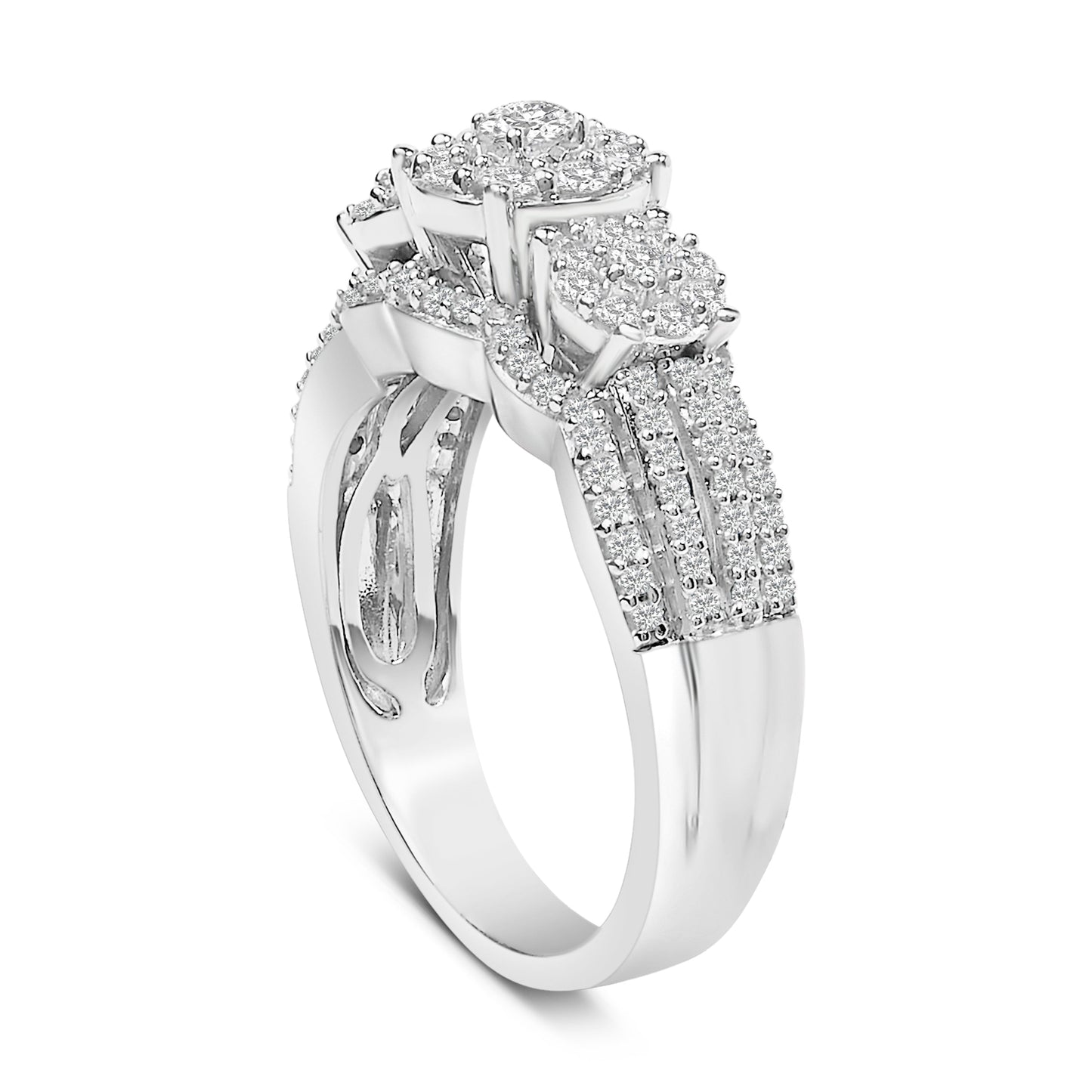 Ensemble de Bague de Fiançailles en Argent Sterling .925 avec Diamants 1.0 Cttw