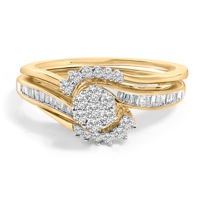 Ensemble de Mariage en Argent Sterling Plaqué Or Jaune 14K avec Diamants