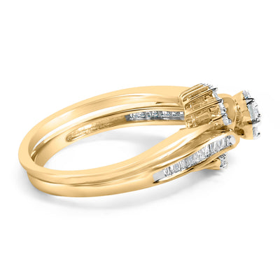 Ensemble de Mariage en Argent Sterling Plaqué Or Jaune 14K avec Diamants