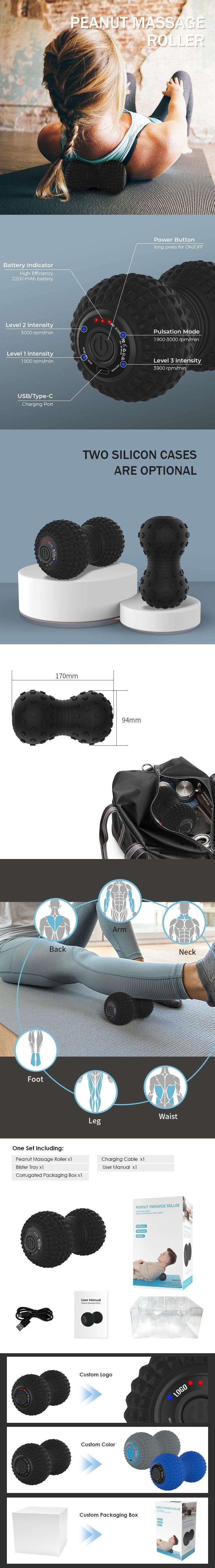 Myofascial Release Peanut Electric Vibrating Rechargeable Massage Roller Vibrating Massage Ball - Korvel