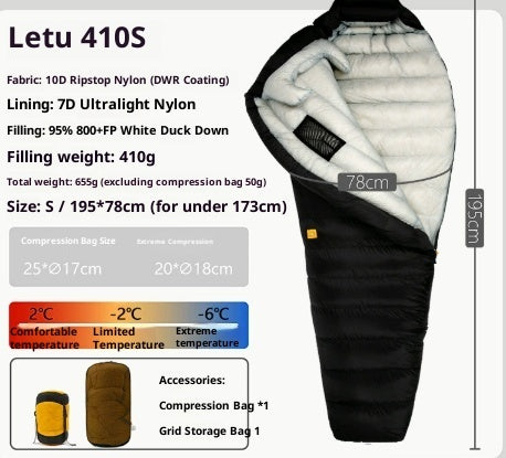 Sac de couchage en duvet ultra léger premium pour aventures en plein air