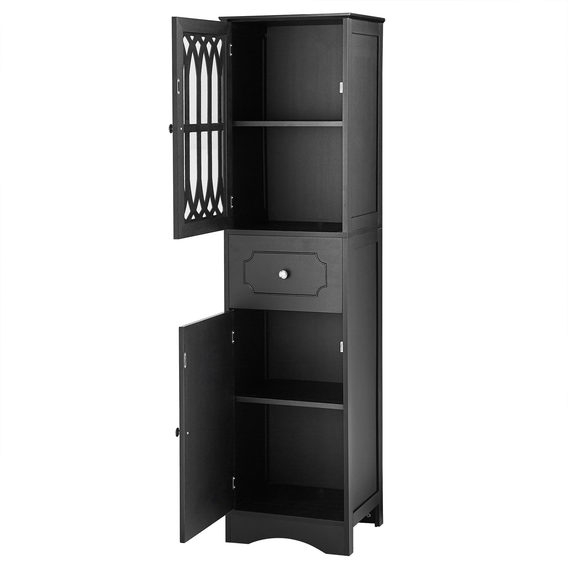 Tall Bathroom Cabinet, Freestanding Storage Cabinet with Drawer and Doors, MDF Board, Acrylic Door, Adjustable Shelf, Black - Korvel