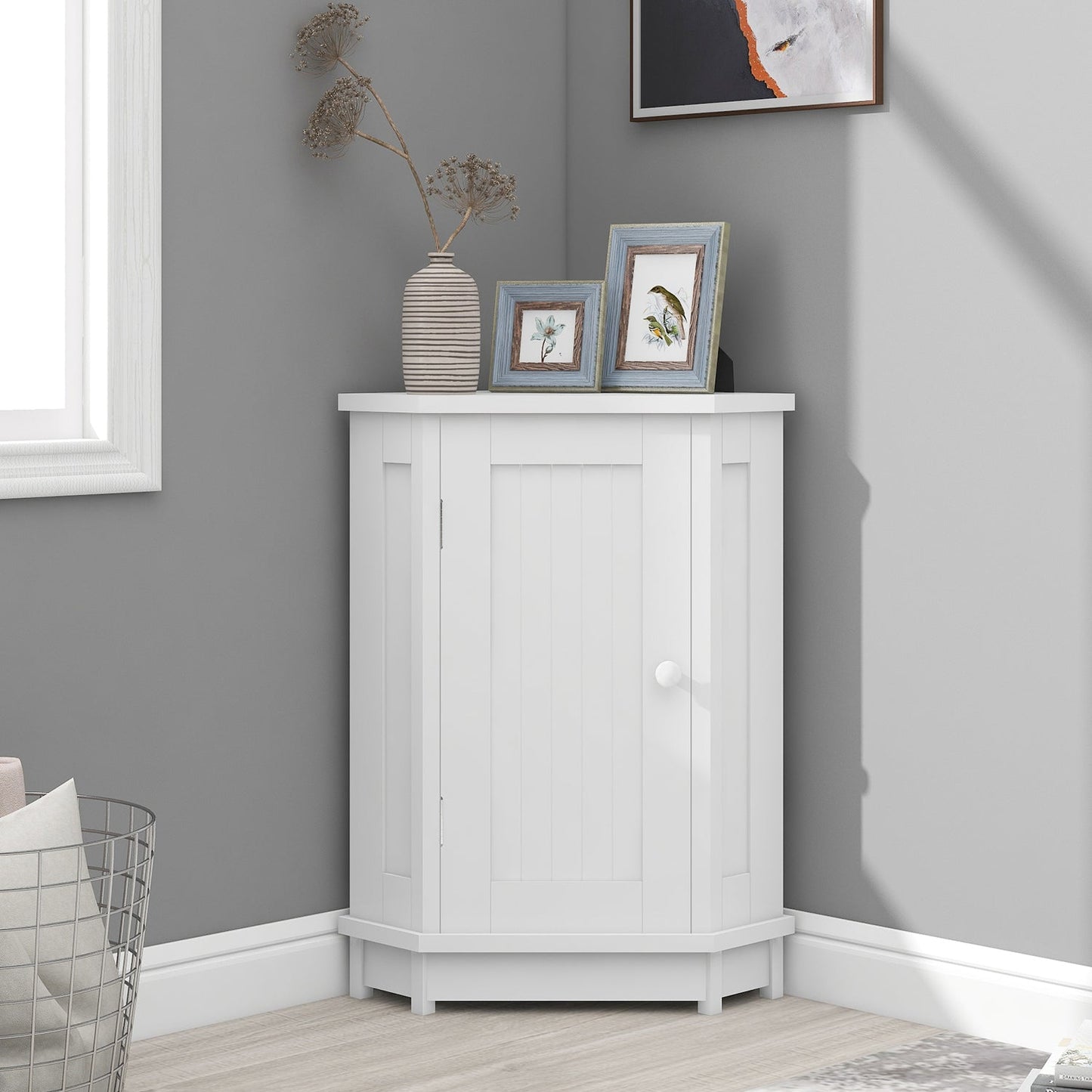 Modern White Triangle Corner Bathroom Cabinet with Adjustable Shelf