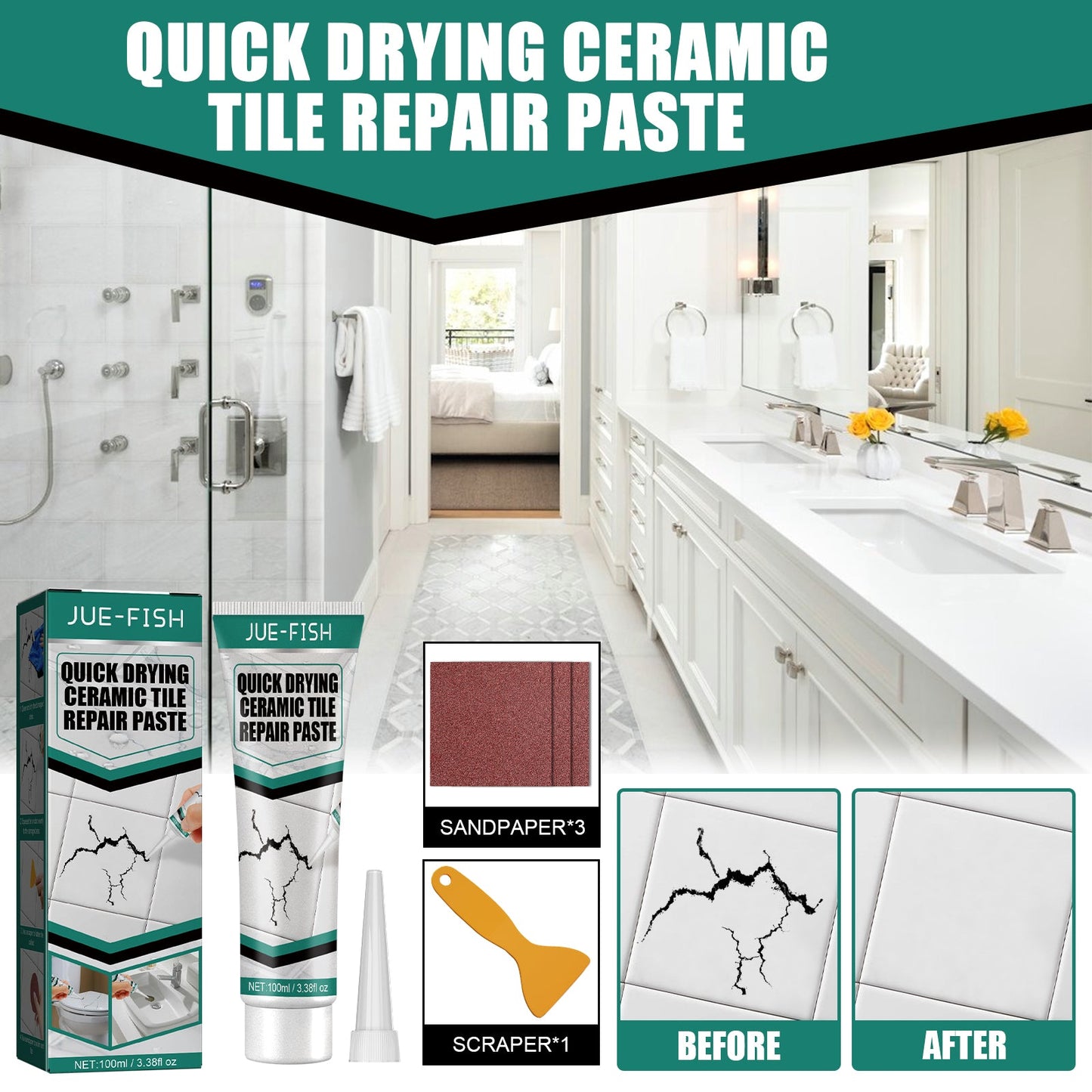 Tile Repair Paste Crack Repair Tile Quick Drying Adhesive Marble Bathtub Furniture Toilet - Korvel