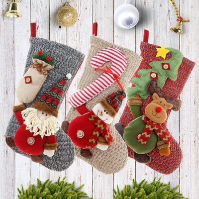 Christmas Decorations Knitted Yarn Large 3D Santa Claus Snowman Deer Christmas Socks Gift Bag - Korvel