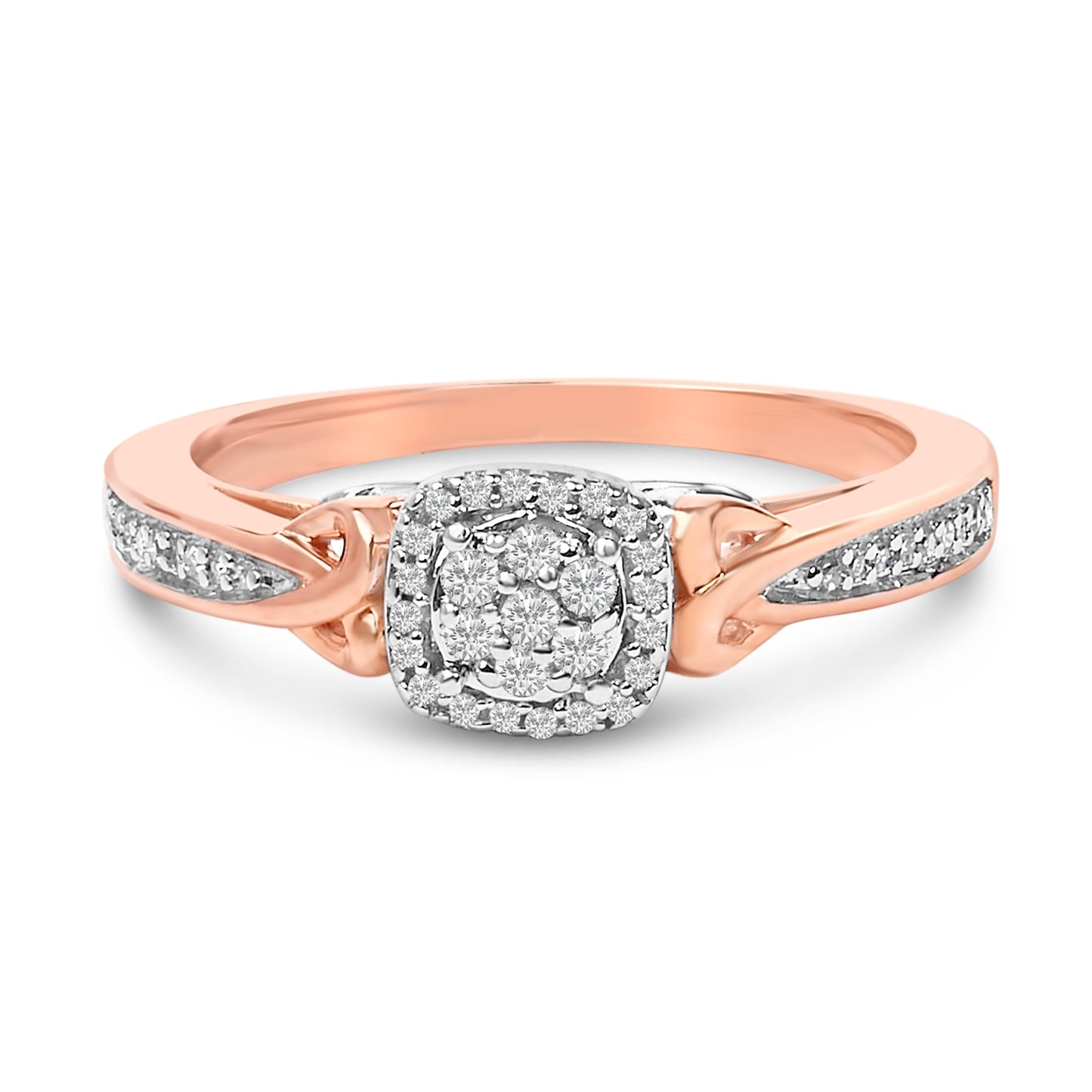 Anillo de Clúster de Nudos de Diamante en Plata de Ley Baño de Oro Rosa de 14K
