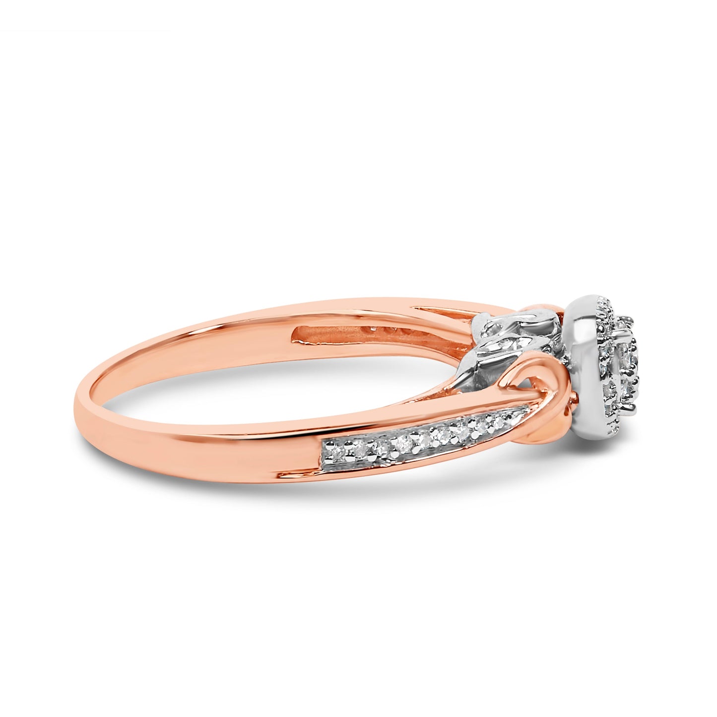 Anillo de Clúster de Nudos de Diamante en Plata de Ley Baño de Oro Rosa de 14K