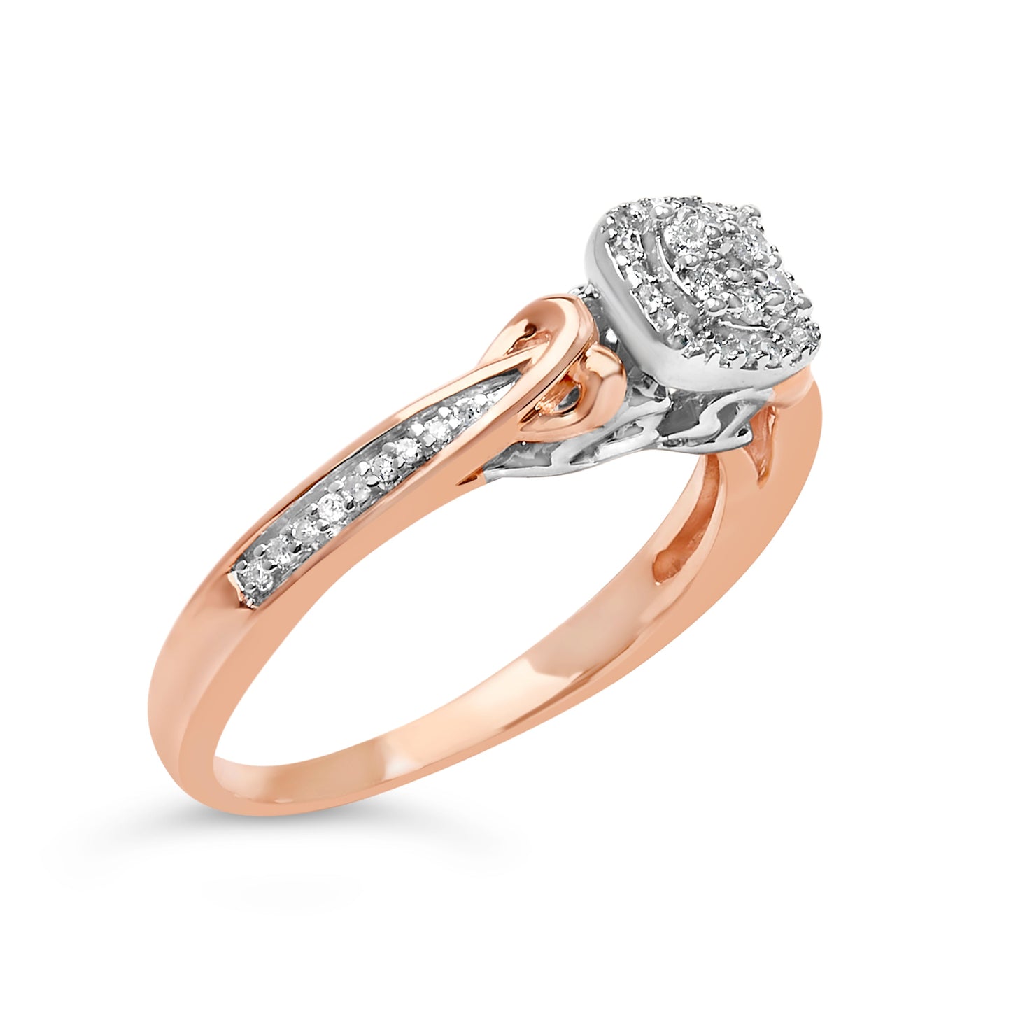 Anillo de Clúster de Nudos de Diamante en Plata de Ley Baño de Oro Rosa de 14K