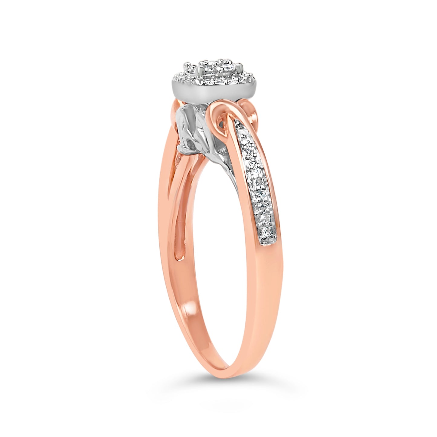 Anillo de Clúster de Nudos de Diamante en Plata de Ley Baño de Oro Rosa de 14K