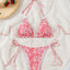 Floral triangle cup lace up sexy bikini split swimsuit for women - Korvel