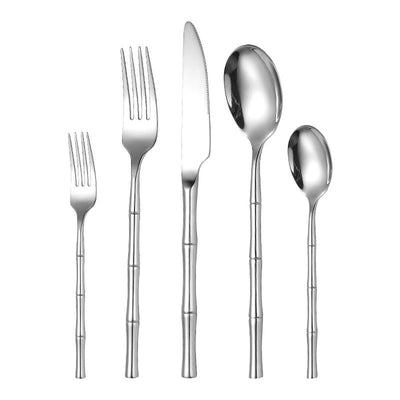 Thickened bamboo 304 stainless steel tableware knife, fork, and spoon set with titanium plated Western steak knife, fork, and spoon - Korvel