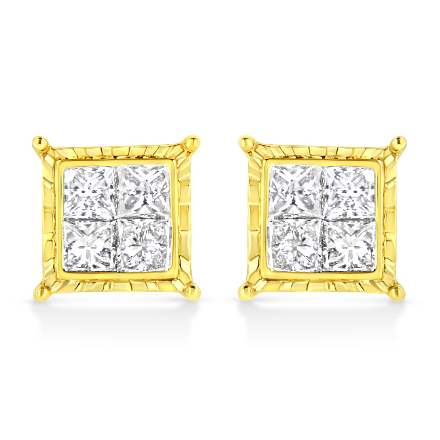 Pendientes de diamantes en corte princesa de oro amarillo de 14 quilates