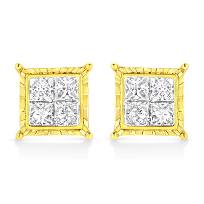 Pendientes de diamantes en corte princesa de oro amarillo de 14 quilates