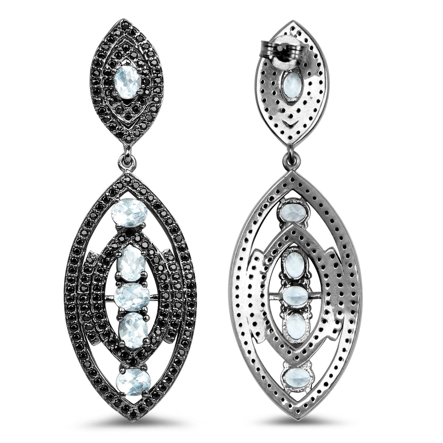 Boucles d'oreilles en topaze bleue et spinelle noire de 8,80 carats