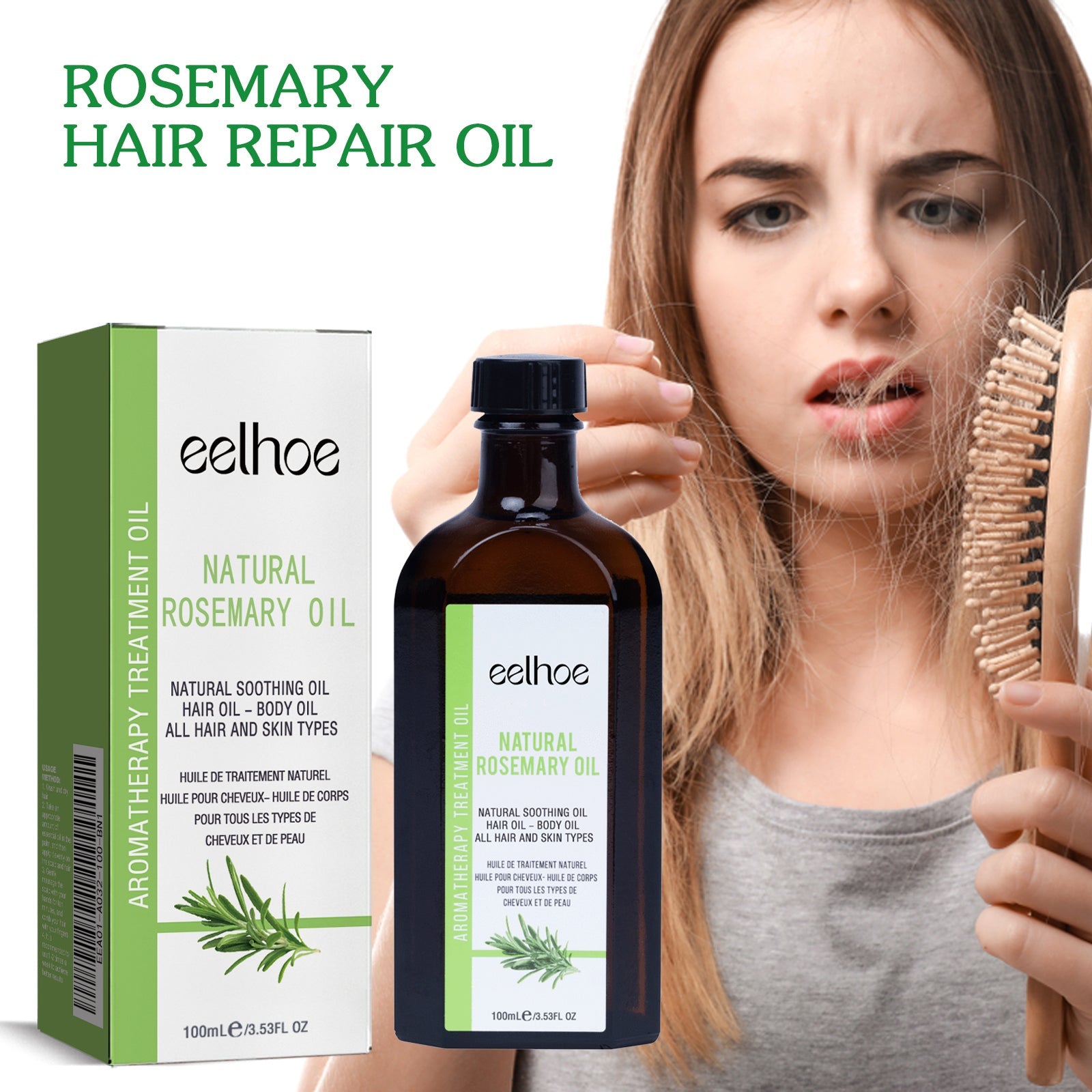 Rosemary Essential Oil For Hair Care, Anti-Frizz, Long Lasting, Soft Stay, Repair, Perm And Dye Hair Care - Korvel