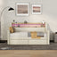 Twin Size Daybed with Storage Drawers, Upholstered Daybed with Charging Station and LED Lights, Beige - Korvel
