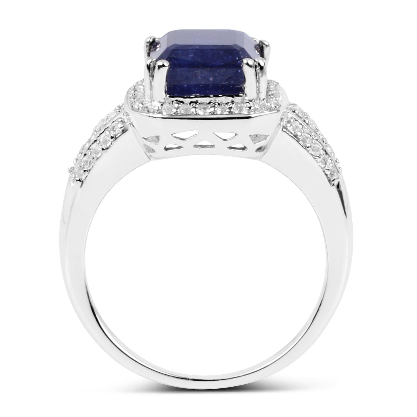 4.80 Carat Glass Filled Sapphire & White Topaz Sterling Silver Ring