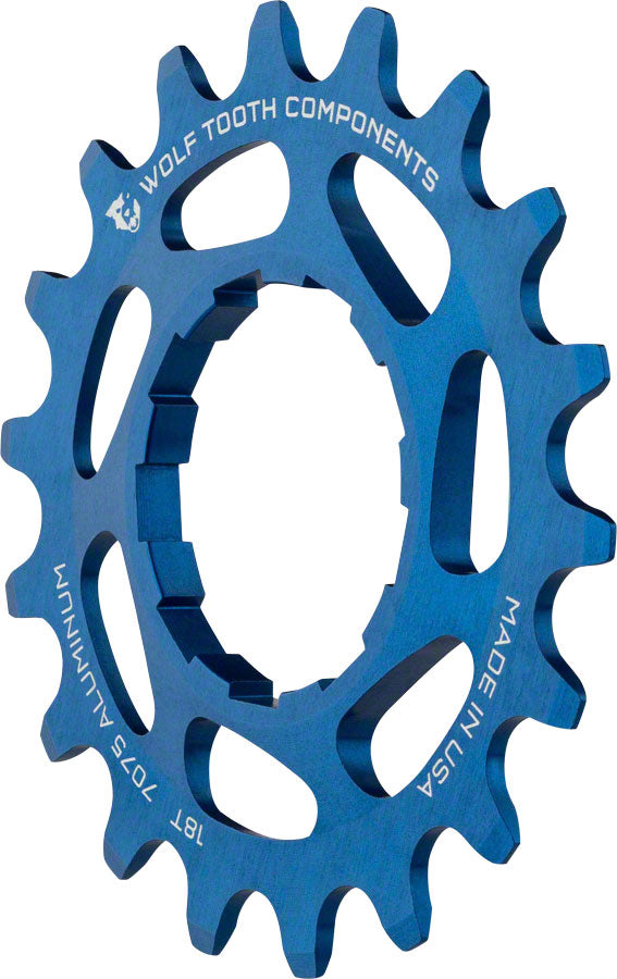 Cog en aluminium à vitesse unique Wolf Tooth - 18t pour chaînes de 3/32" - Bleu