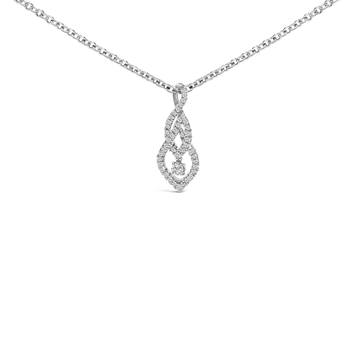 Sterling Silver Diamond Swirl Teardrop Pendant Necklace
