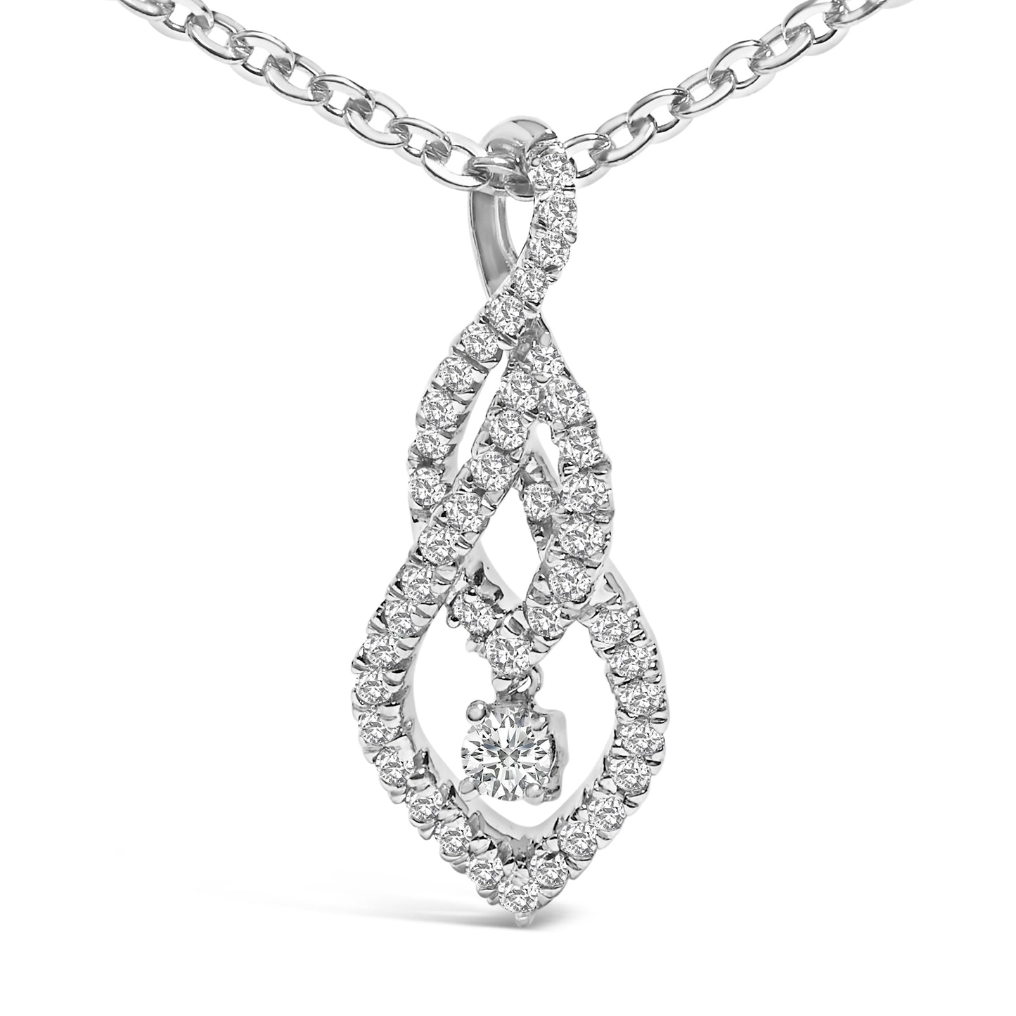 Sterling Silver Diamond Swirl Teardrop Pendant Necklace