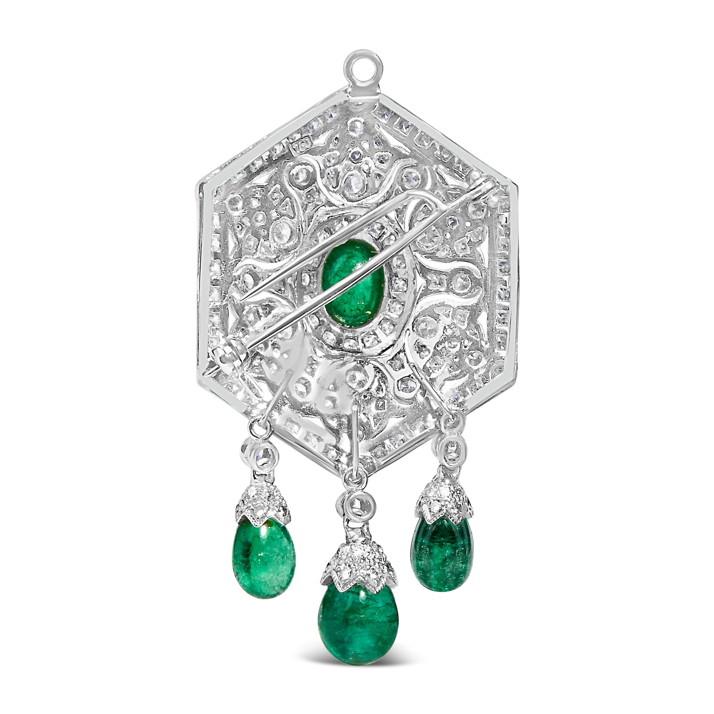 Broche Pin Colgante Art Deco de Diamante y Esmeralda de 18K