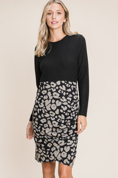 Leopard Color Block Knit Dress - Cozy Fall Fashion
