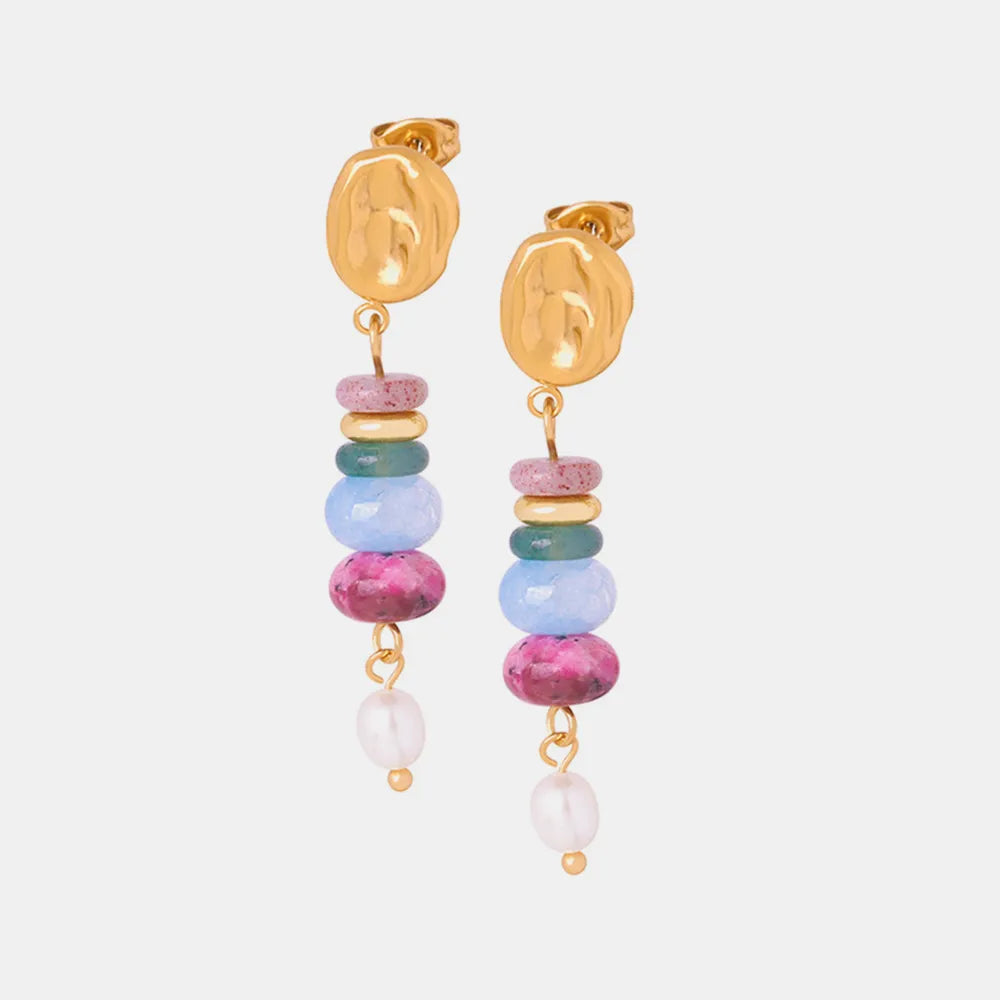 Natural Stone Freshwater Pearl Dangle Earrings - Korvel