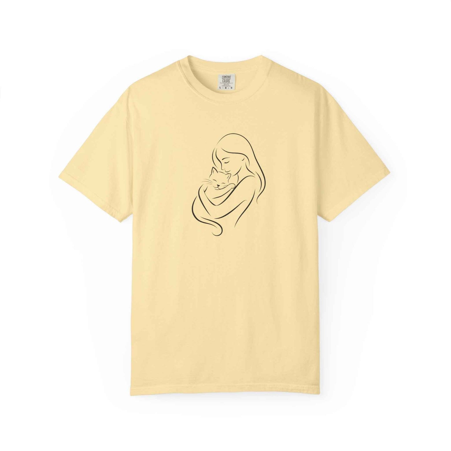 Camiseta Madre y Gato Abrazo | Camiseta Minimalista de Arte Lineal para Mamás de Gatos