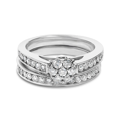 Ensemble de Mariage en Argent Sterling avec Diamants en Grappes de 1/2 Cttw