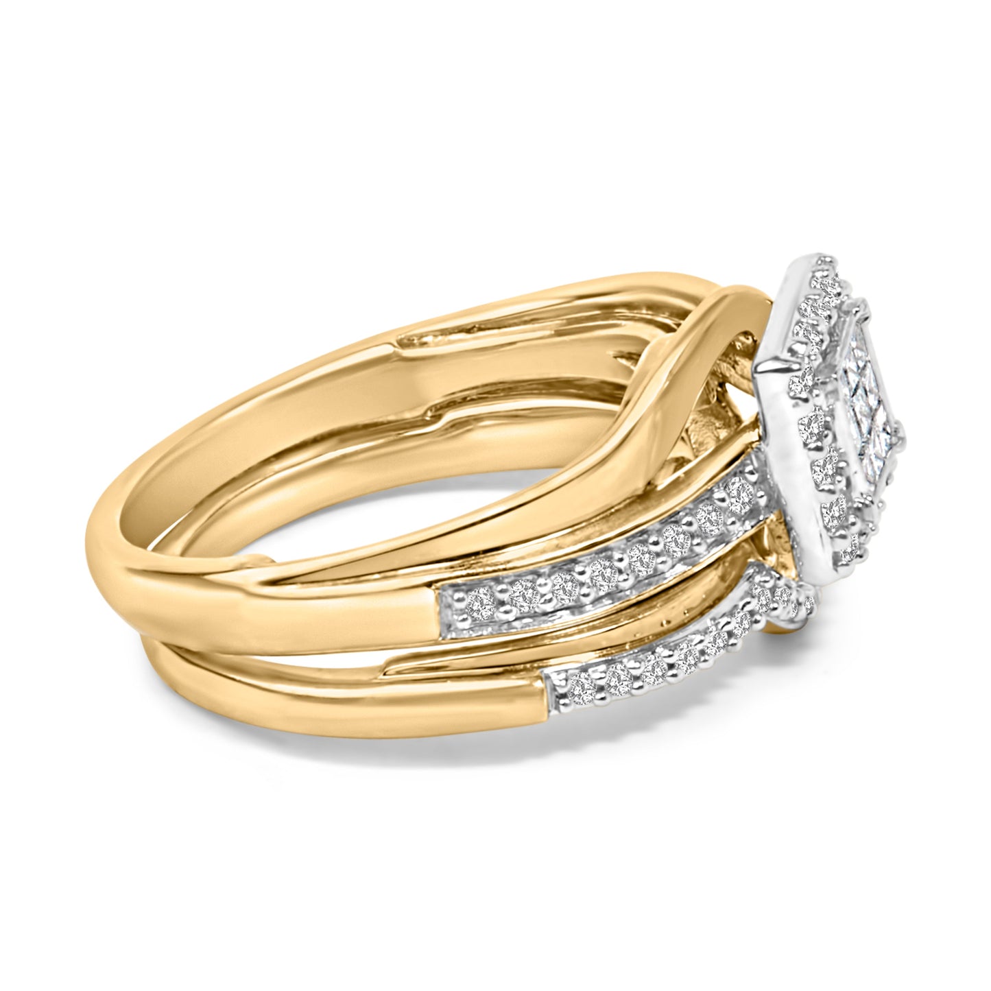 Ensemble de Mariage en Argent Sterling Plaqué Or Jaune 14K avec Diamants Carrés Princess