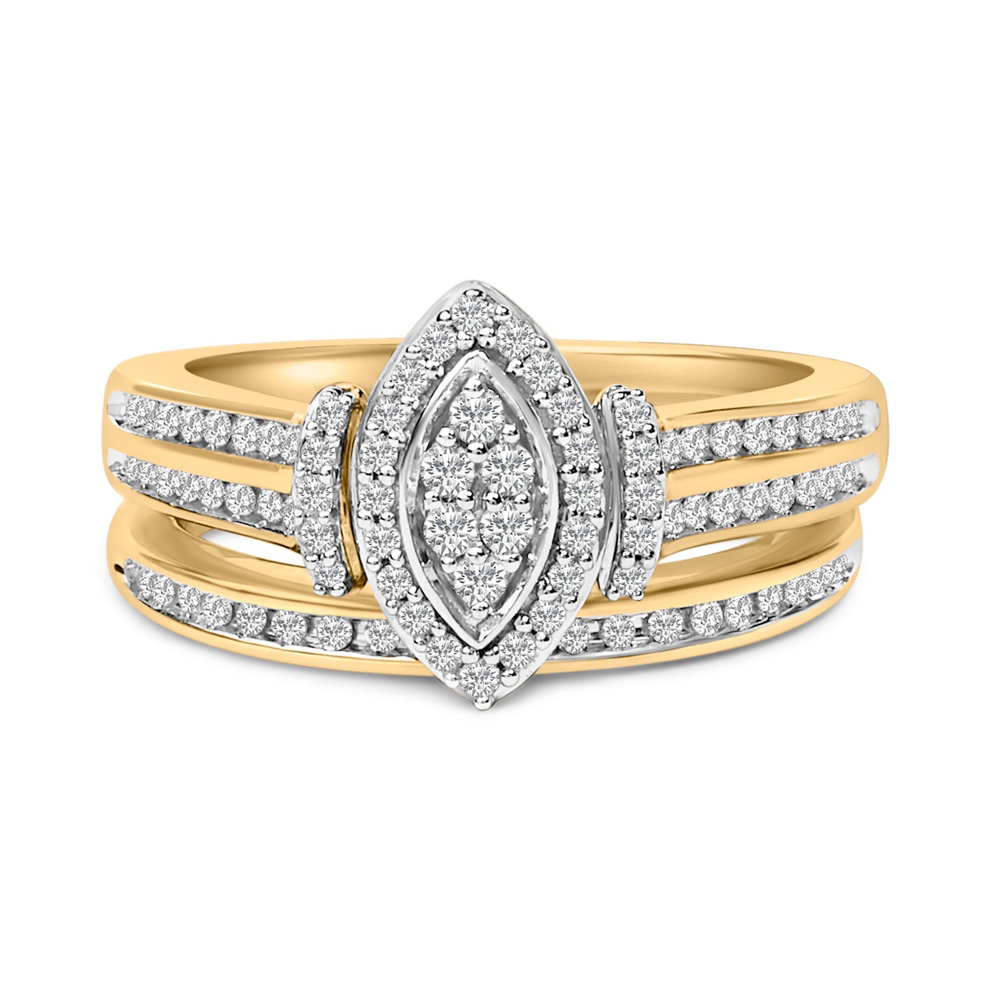 Ensemble de mariage en diamant en cluster marquise plaqué or jaune 14K en argent sterling