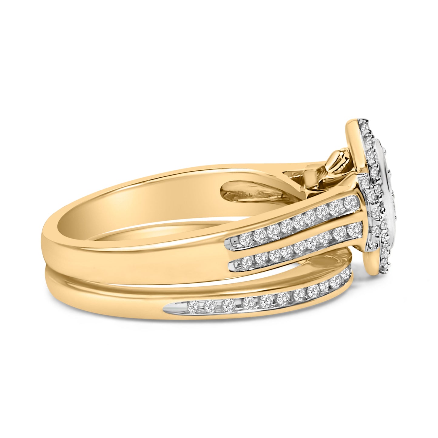 Ensemble de mariage en diamant en cluster marquise plaqué or jaune 14K en argent sterling