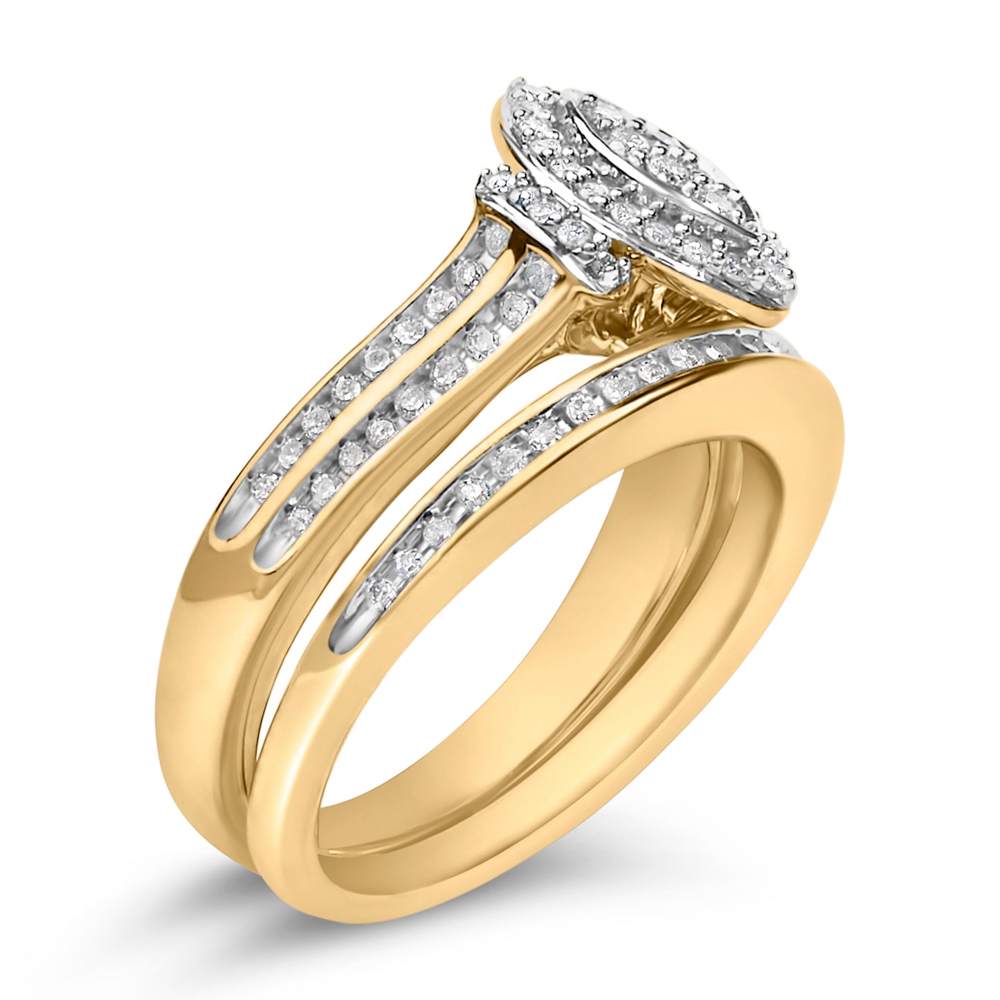 Ensemble de mariage en diamant en cluster marquise plaqué or jaune 14K en argent sterling